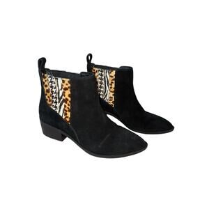 Crown Vintage Women’s Black & Animal-Print Suede Block Heel Boots Size 8